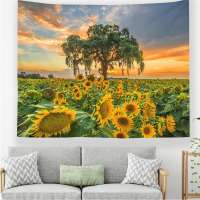 Nature Art Sunflower Tapestry Fabric Large Yellow Plant Floral Sunshine Landscape Printed Wall Hanging Tapestry Home Dorm Decor