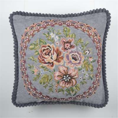 Latest embroidery design decorative custom textile chenille floral cushion cover